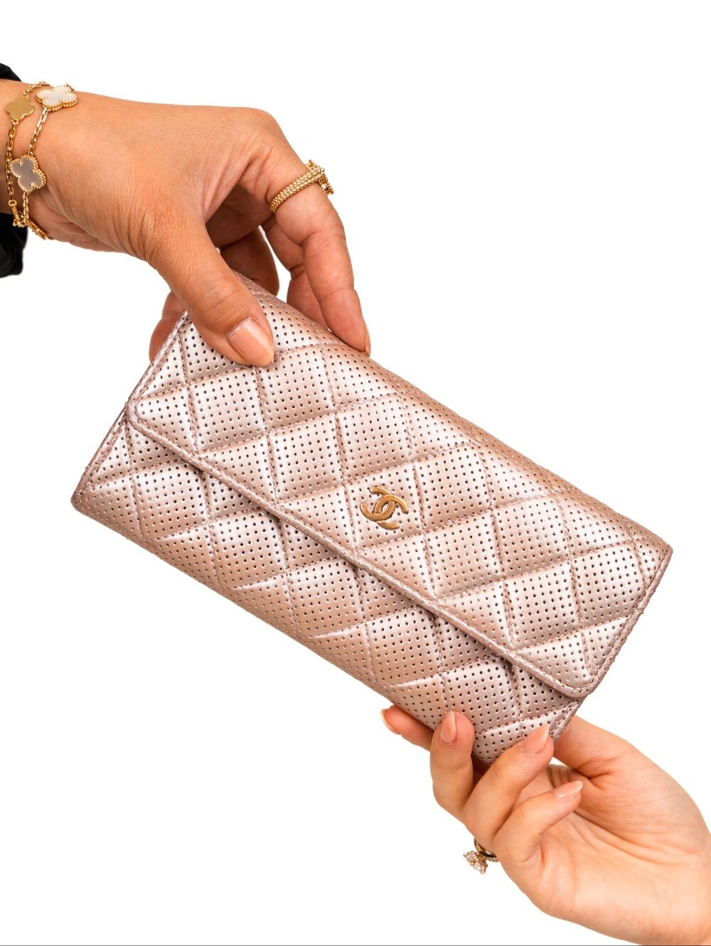 🩷CHANEL Authentic Rose Gold Perforated Leather Wallet/Clutch🩷